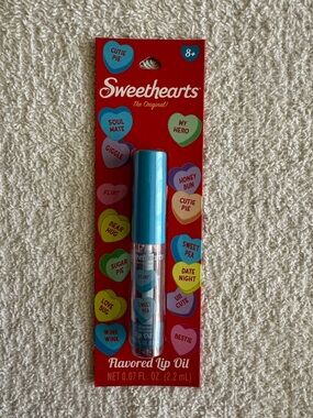 Sweethearts Flavored Lip Oil in Bright Blue Cap